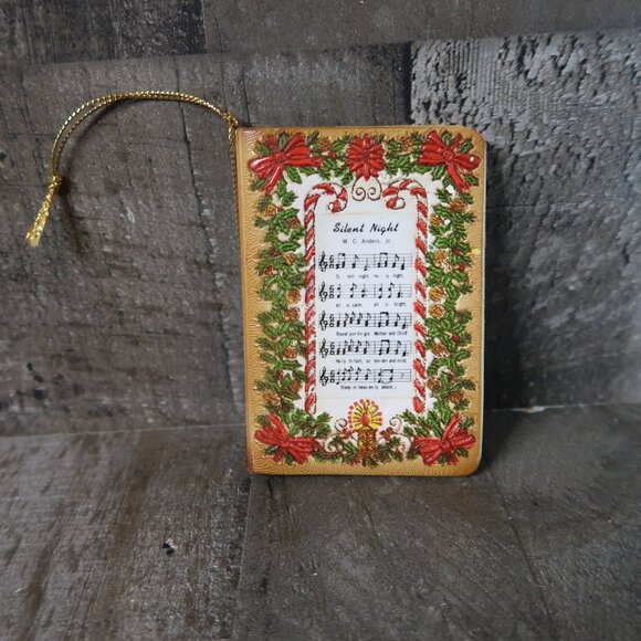 Silent Night Song Book Leather Christmas Ornament Music Notes Stamped - Picture 2 of 4